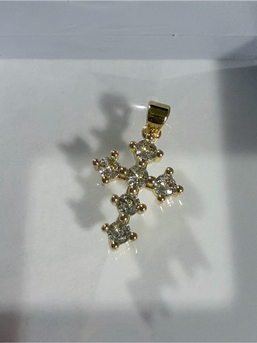 Gold Cross Pendant with Clear Stones - Women Jewelry